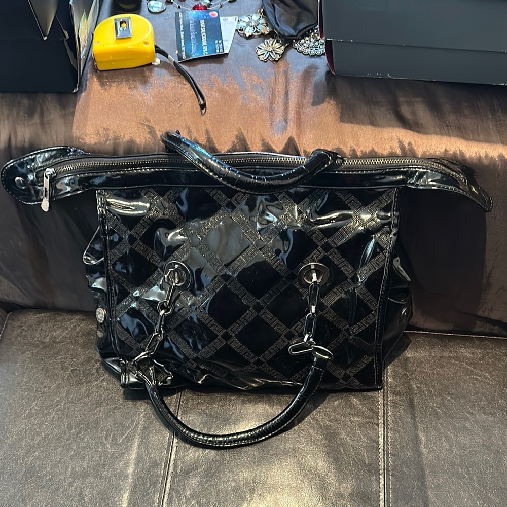Elegant Black Patent Leather Tote Bag